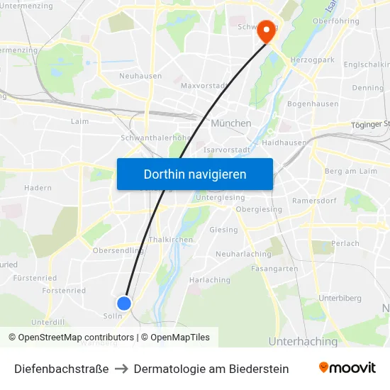 Diefenbachstraße to Dermatologie am Biederstein map