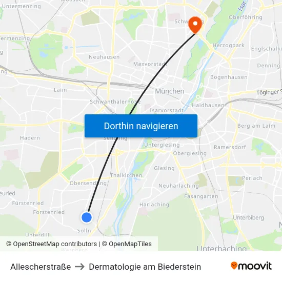 Allescherstraße to Dermatologie am Biederstein map