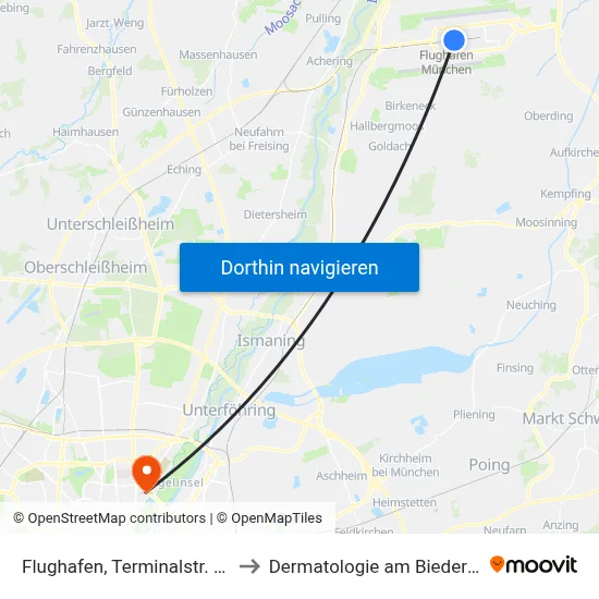 Flughafen, Terminalstr. Mitte to Dermatologie am Biederstein map