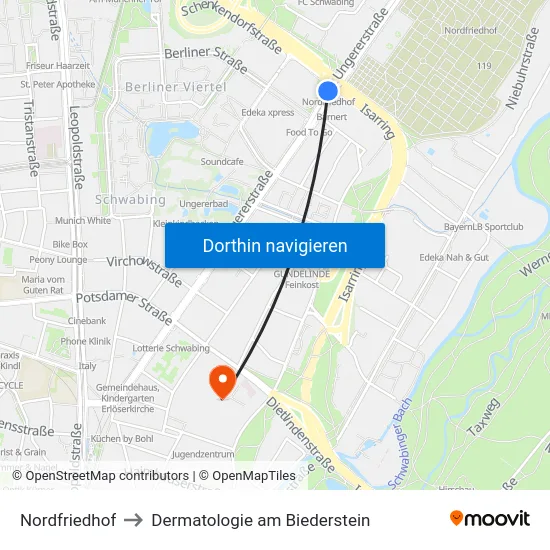 Nordfriedhof to Dermatologie am Biederstein map
