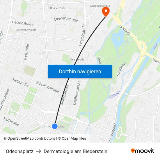 Odeonsplatz to Dermatologie am Biederstein map