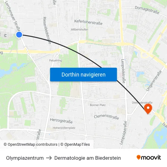 Olympiazentrum to Dermatologie am Biederstein map