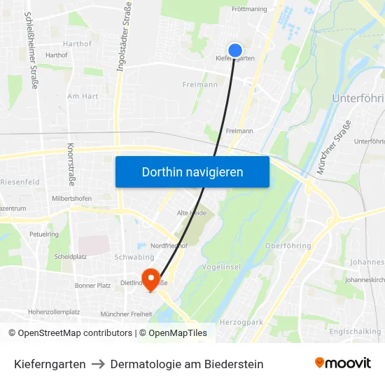 Kieferngarten to Dermatologie am Biederstein map
