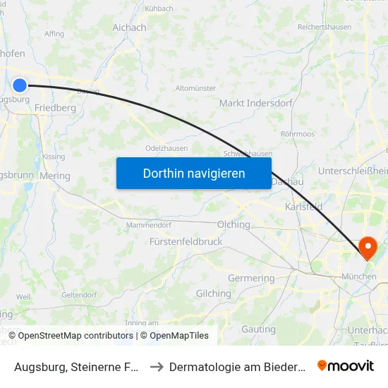 Augsburg, Steinerne Furt E to Dermatologie am Biederstein map