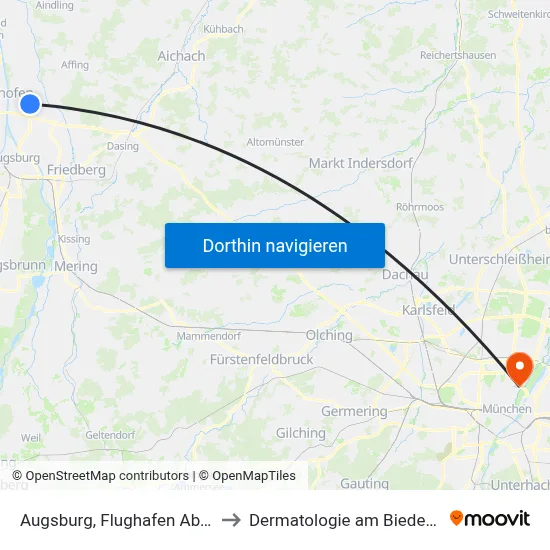 Augsburg, Flughafen Abzw. A to Dermatologie am Biederstein map