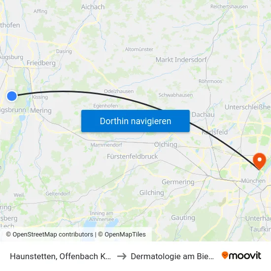 Haunstetten, Offenbach Karree 1 E to Dermatologie am Biederstein map