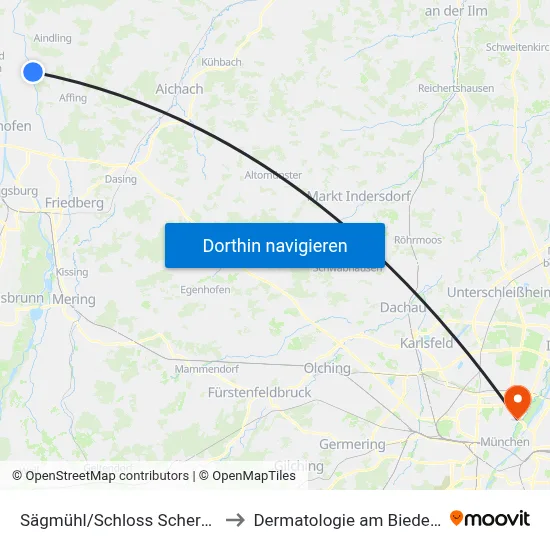 Sägmühl/Schloss Scherneck E to Dermatologie am Biederstein map