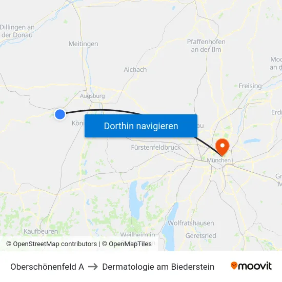 Oberschönenfeld A to Dermatologie am Biederstein map