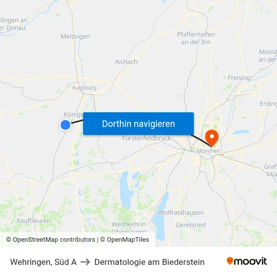 Wehringen, Süd A to Dermatologie am Biederstein map