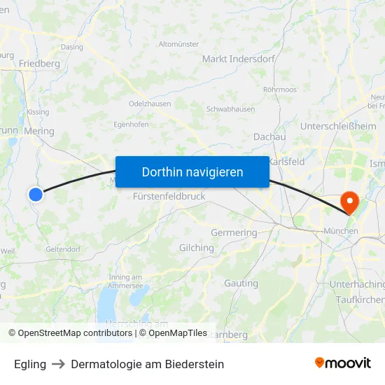 Egling to Dermatologie am Biederstein map