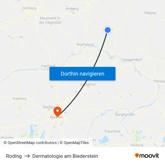 Roding to Dermatologie am Biederstein map