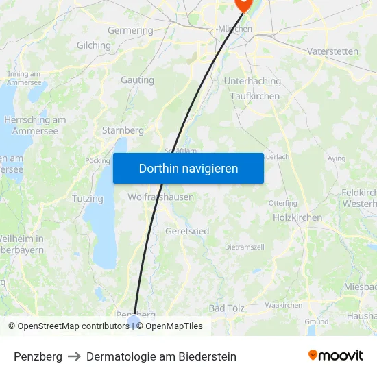 Penzberg to Dermatologie am Biederstein map