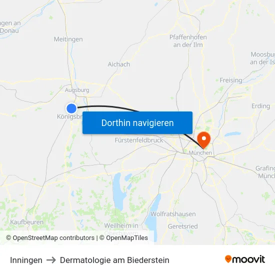 Inningen to Dermatologie am Biederstein map