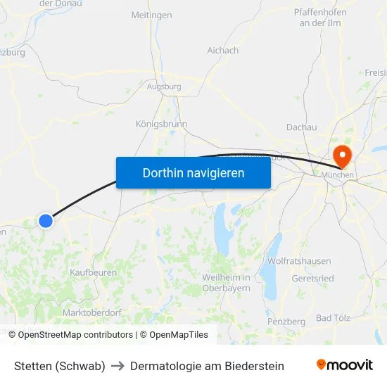 Stetten (Schwab) to Dermatologie am Biederstein map
