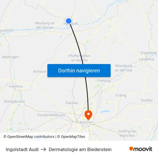 Ingolstadt Audi to Dermatologie am Biederstein map