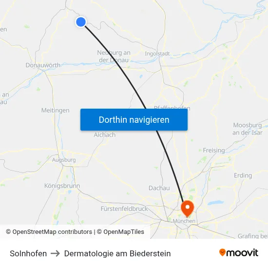 Solnhofen to Dermatologie am Biederstein map