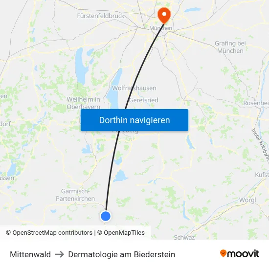 Mittenwald to Dermatologie am Biederstein map