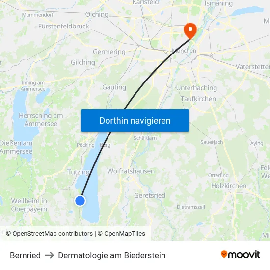 Bernried to Dermatologie am Biederstein map