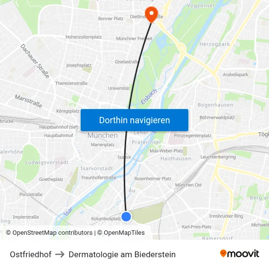 Ostfriedhof to Dermatologie am Biederstein map