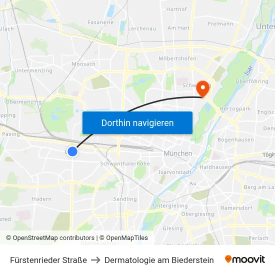 Fürstenrieder Straße to Dermatologie am Biederstein map