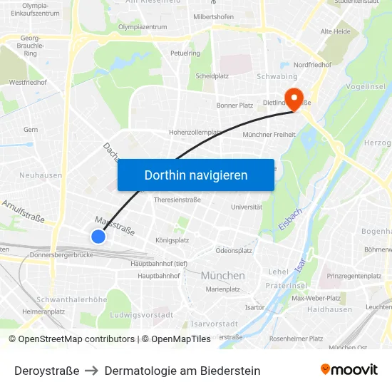 Deroystraße to Dermatologie am Biederstein map