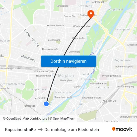 Kapuzinerstraße to Dermatologie am Biederstein map