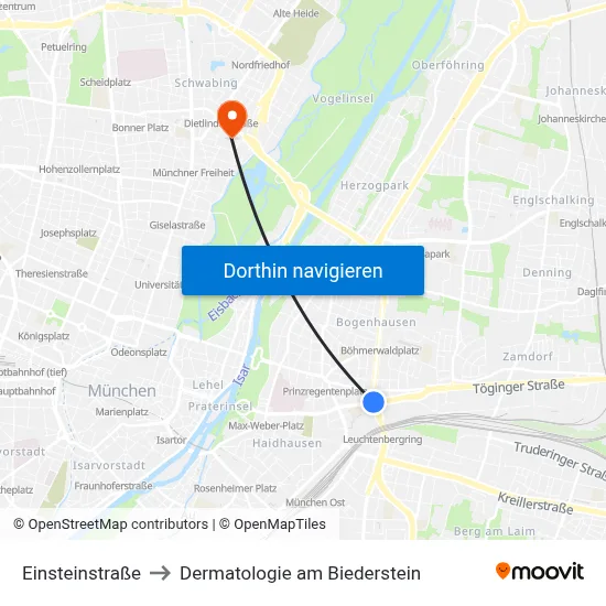 Einsteinstraße to Dermatologie am Biederstein map