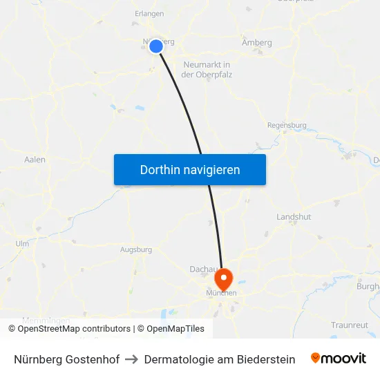 Nürnberg Gostenhof to Dermatologie am Biederstein map