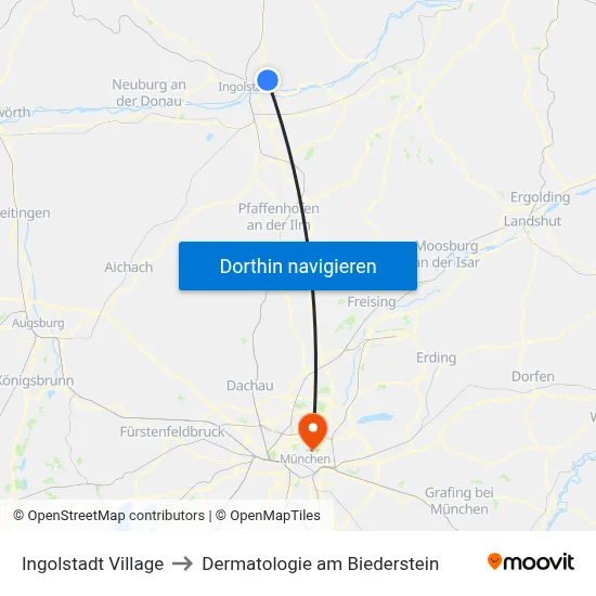 Ingolstadt Village to Dermatologie am Biederstein map