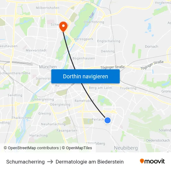 Schumacherring to Dermatologie am Biederstein map
