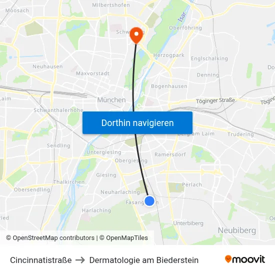 Cincinnatistraße to Dermatologie am Biederstein map