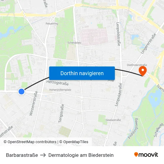 Barbarastraße to Dermatologie am Biederstein map