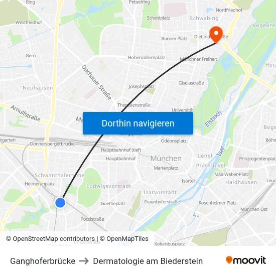 Ganghoferbrücke to Dermatologie am Biederstein map