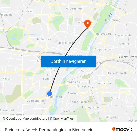 Steinerstraße to Dermatologie am Biederstein map