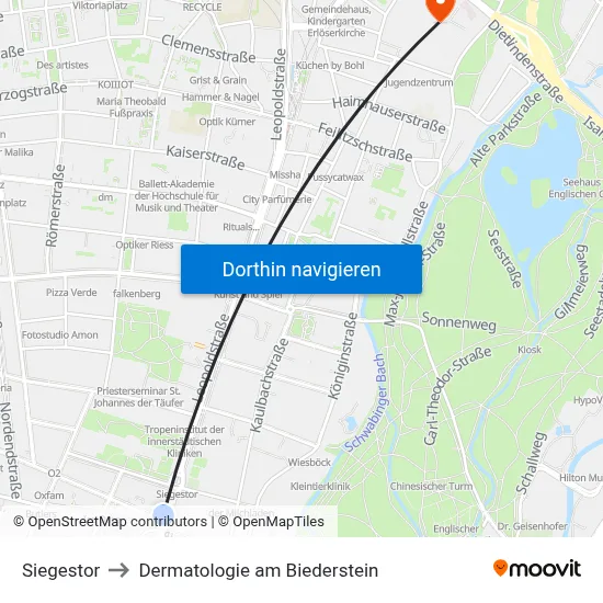 Siegestor to Dermatologie am Biederstein map