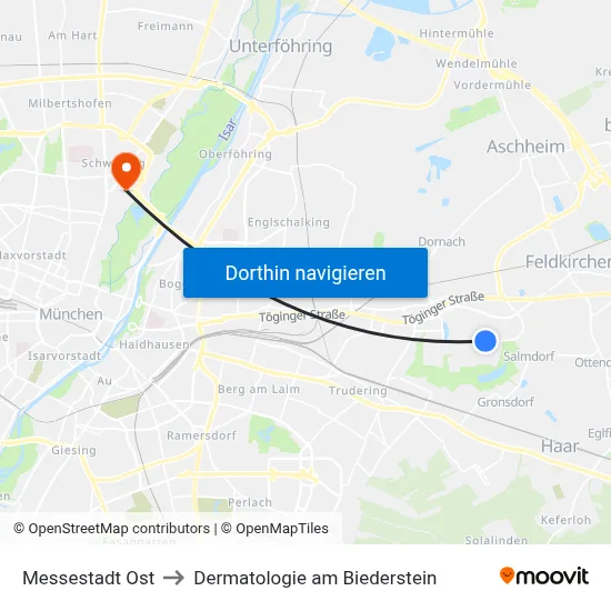 Messestadt Ost to Dermatologie am Biederstein map