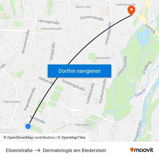 Elisenstraße to Dermatologie am Biederstein map