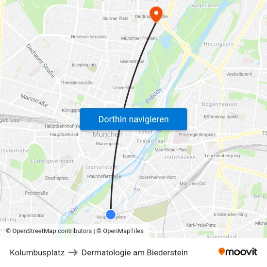 Kolumbusplatz to Dermatologie am Biederstein map