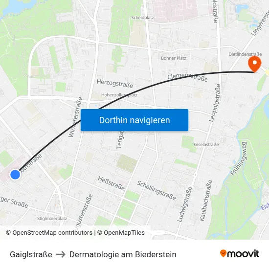 Gaiglstraße to Dermatologie am Biederstein map