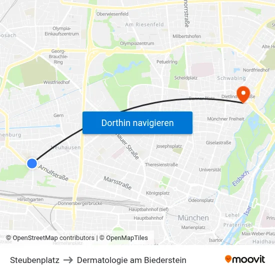 Steubenplatz to Dermatologie am Biederstein map