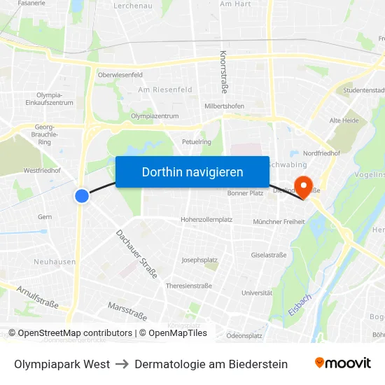 Olympiapark West to Dermatologie am Biederstein map
