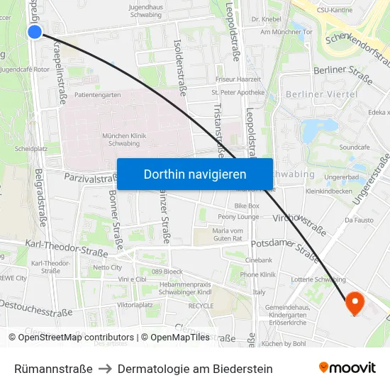 Rümannstraße to Dermatologie am Biederstein map