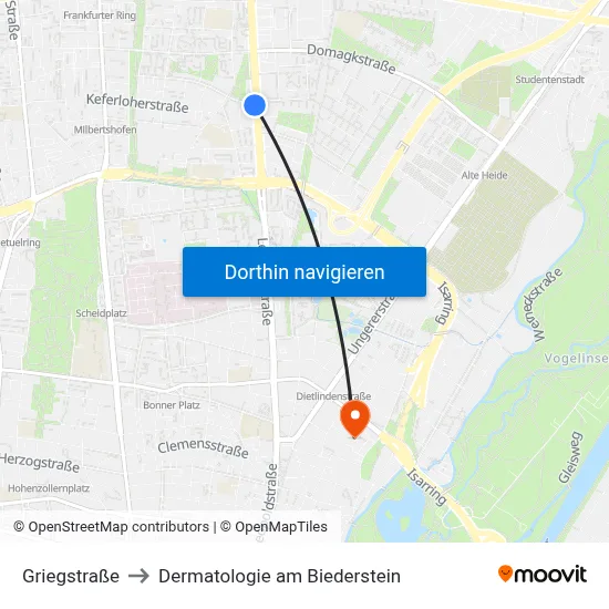 Griegstraße to Dermatologie am Biederstein map
