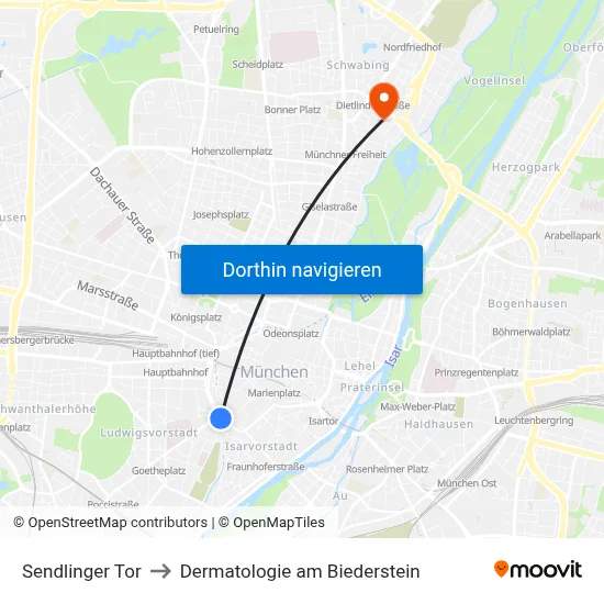 Sendlinger Tor to Dermatologie am Biederstein map