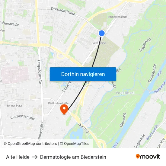Alte Heide to Dermatologie am Biederstein map