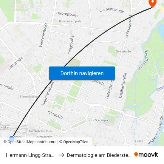 Hermann-Lingg-Straße to Dermatologie am Biederstein map