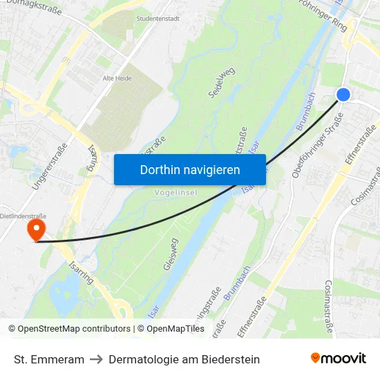 St. Emmeram to Dermatologie am Biederstein map