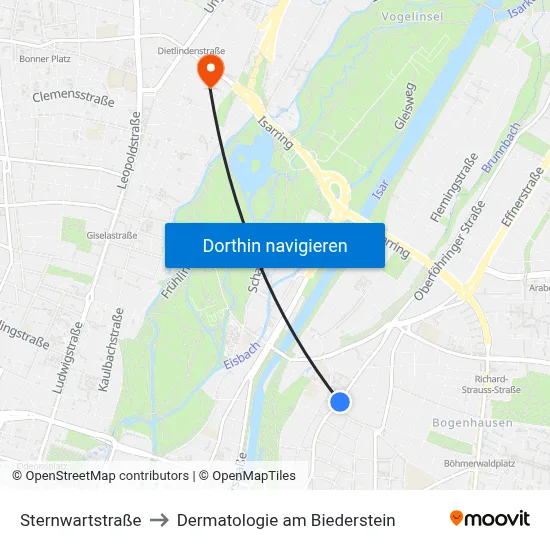 Sternwartstraße to Dermatologie am Biederstein map
