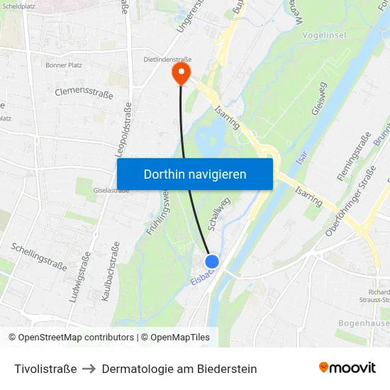 Tivolistraße to Dermatologie am Biederstein map
