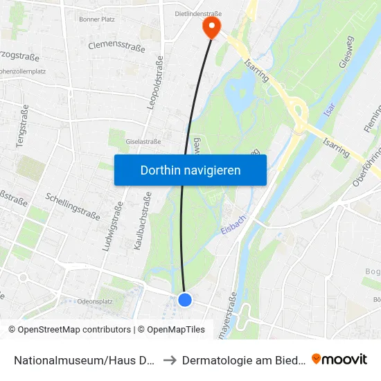 Nationalmuseum/Haus Der Kunst to Dermatologie am Biederstein map